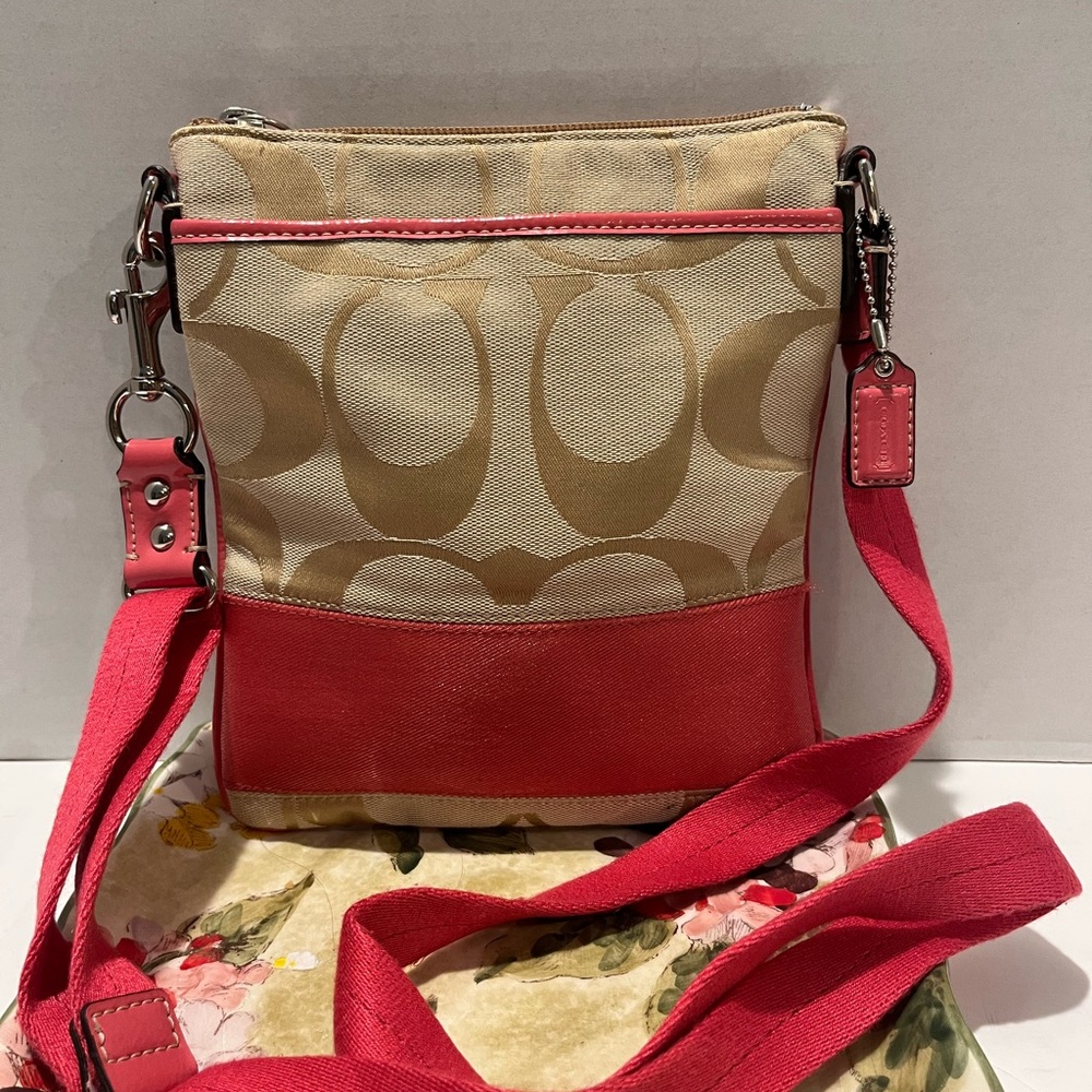 Coach Beige and Pink Signature C Crossbody Bag